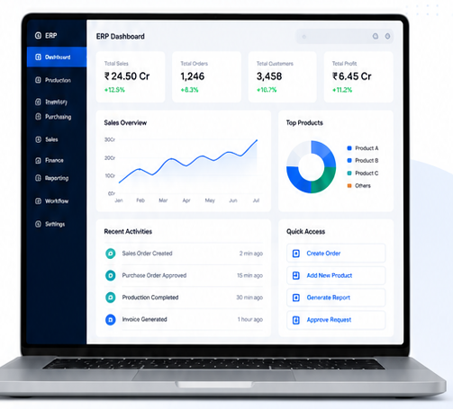 ERP software dashboard on laptop
