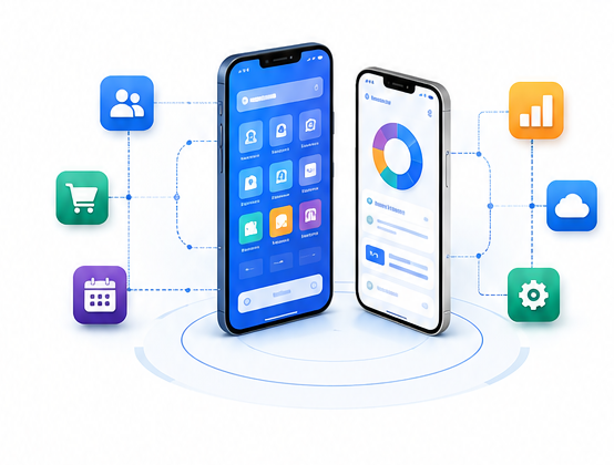 Mobile app development interface on smartphones