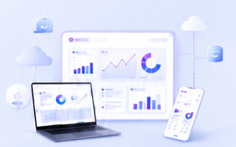 SaaS application development dashboard across desktop laptop and mobile devices