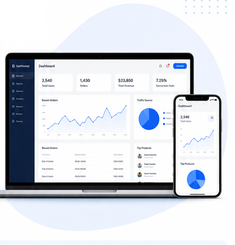 Web application dashboard on laptop and mobile