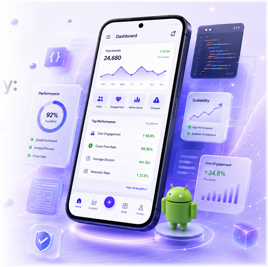 Android app development dashboard and performance visual
