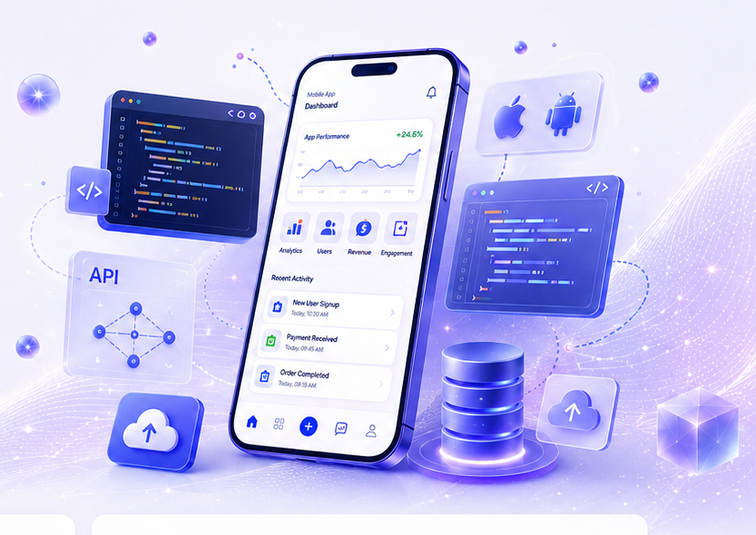 Mobile app technology development illustration